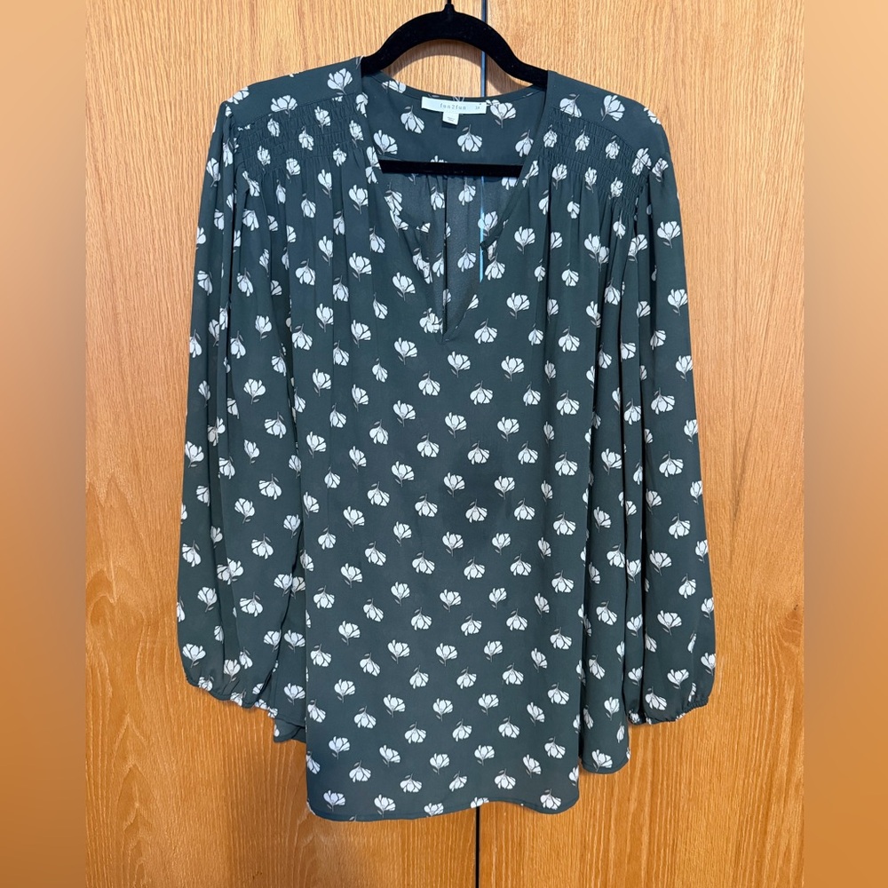 Fun 2 Fun Forest Green Blouse with White Floral Design